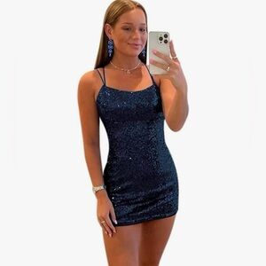 Homecoming Dress Size 8 Blue Sequins New with Tags